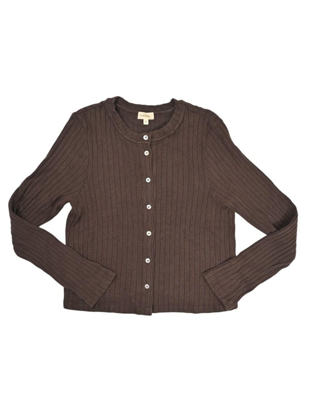 DONNI. Brown Ribbed Button-Front Cardigan - Picture 2 of 5